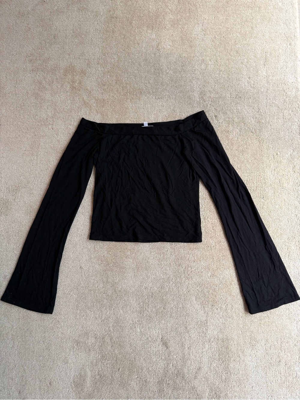 Reformation Black Off-the-Shoulder Bell Sleeve Top